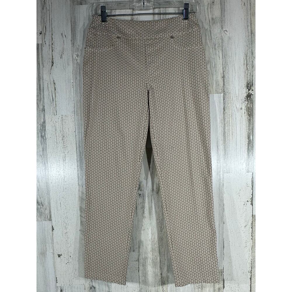 Joseph Ribkoff Ankle Ponte‎ Knit Pants Size 8 (28x26) Tan Khaki Geometric Print